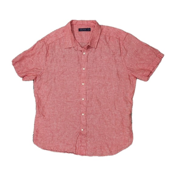 Nautica Other - Nautica Mens XL 100% Linen Coral Pink Short Sleeve Button Up Shirt